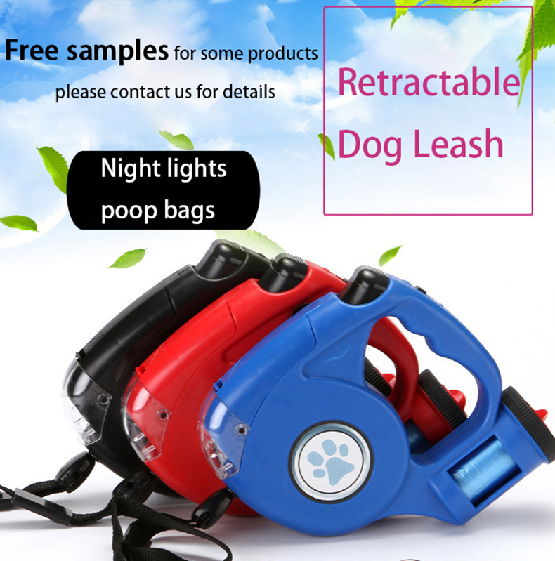 Pet Leash LED Flashlight Retractable Design Garbage Universal Cleaning poop bag