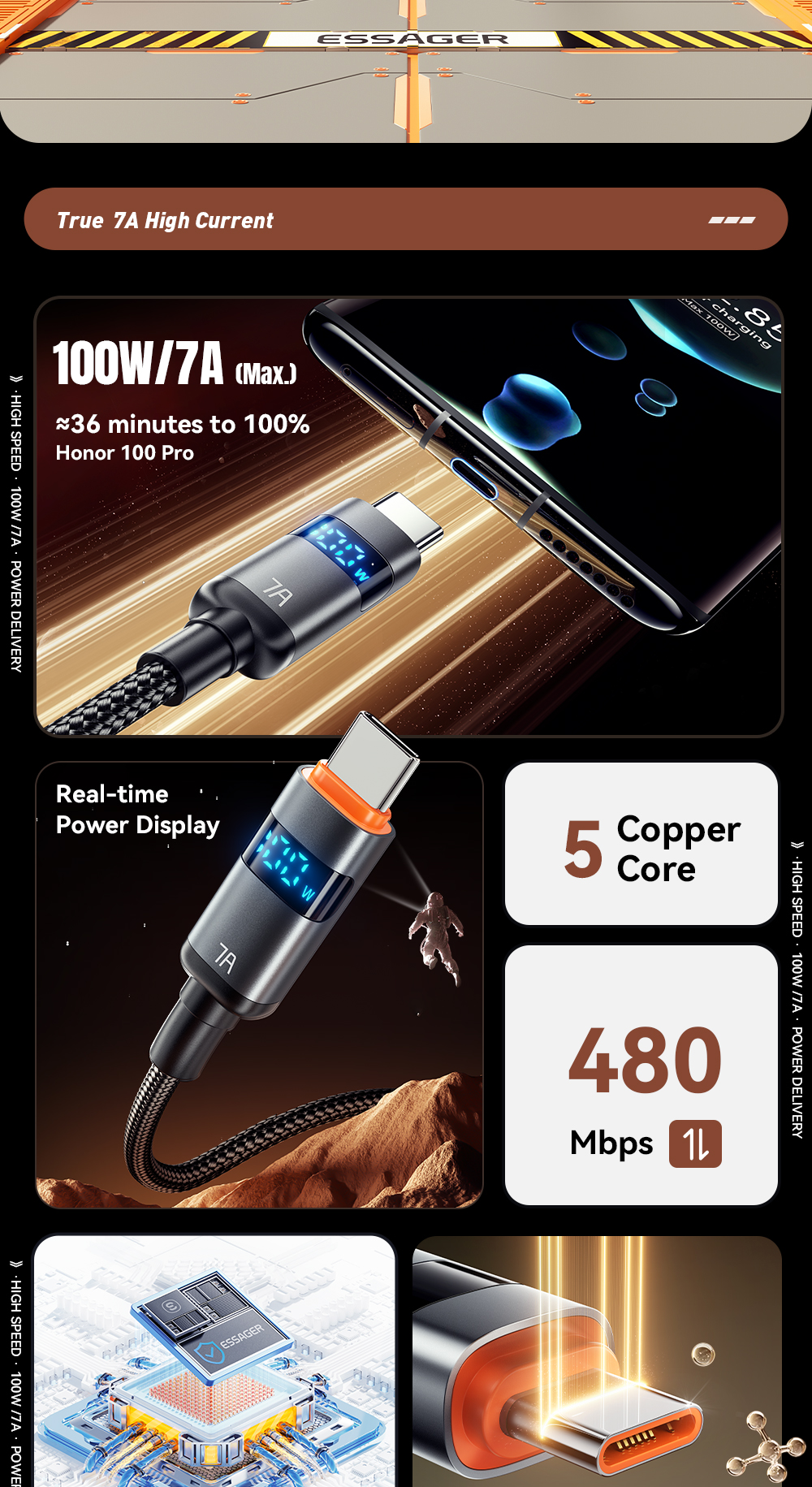 ESSAGER ES-X61 Series A-C 100W Max Best USB Cable C Charging Cord