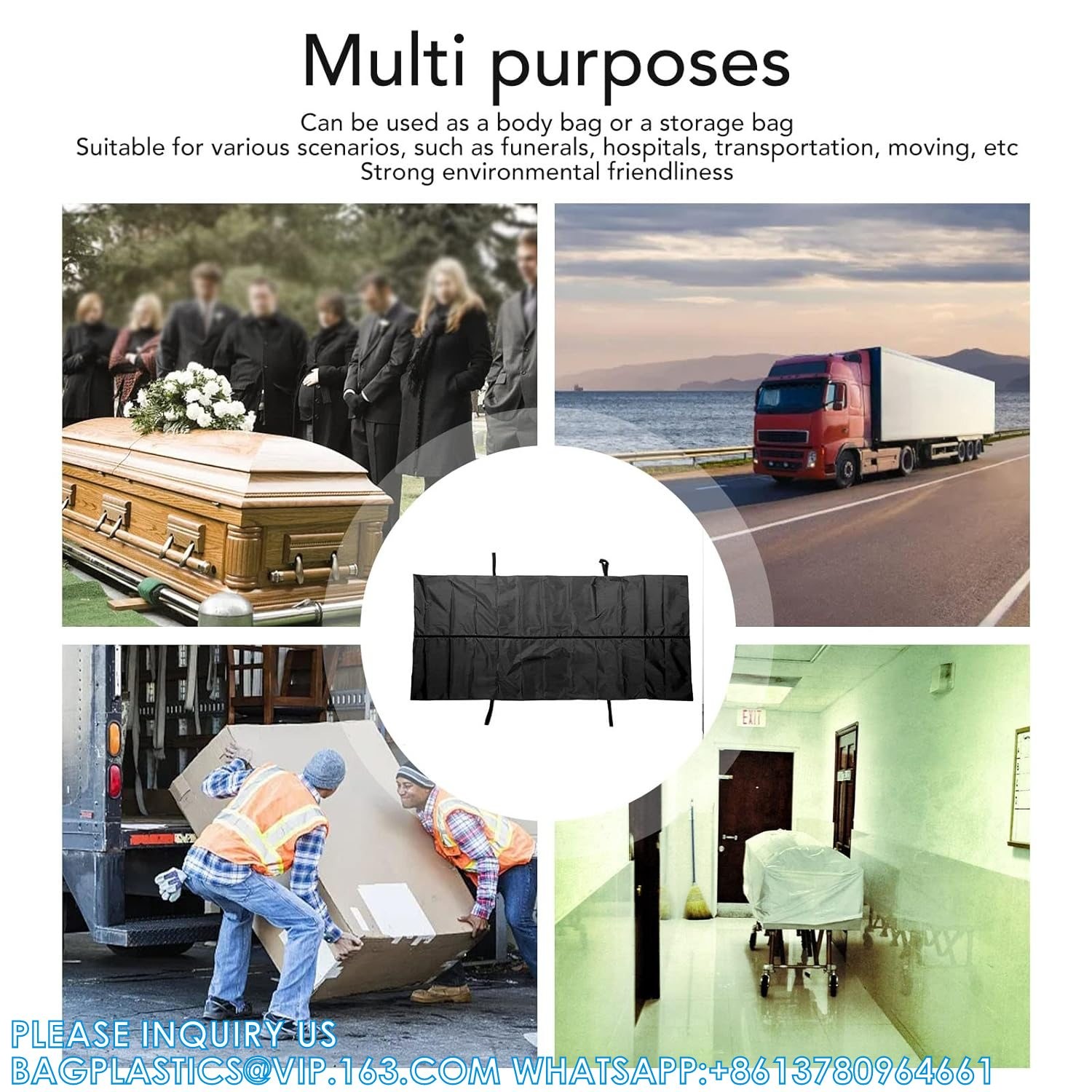 Body Bag, Leak Proof Cadaver Morgue Bodies Bag With 4 Handles, Center Zipper, Emergency Bodies Storage Bag Funeral