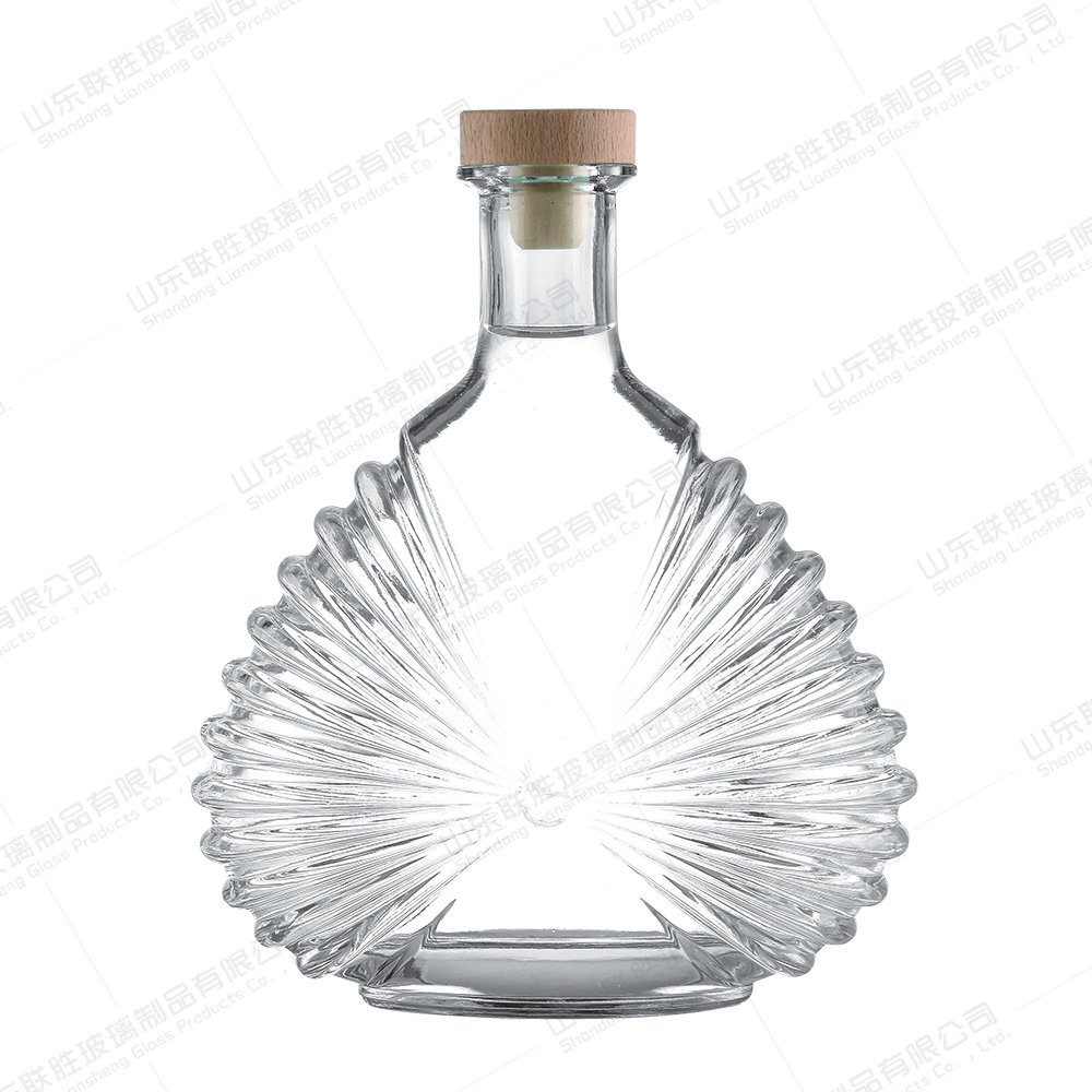 Clear Glass Bottle with Cork 750ml 1000ml Flat Carved Artistic Base Material Glass