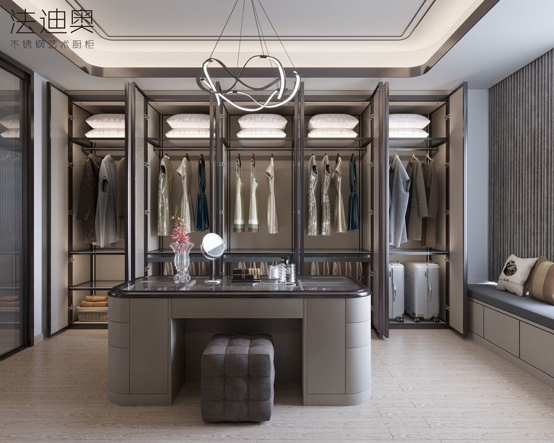 Customizable Sleek Contemporary Walk In Closet Metal Open Style Closet