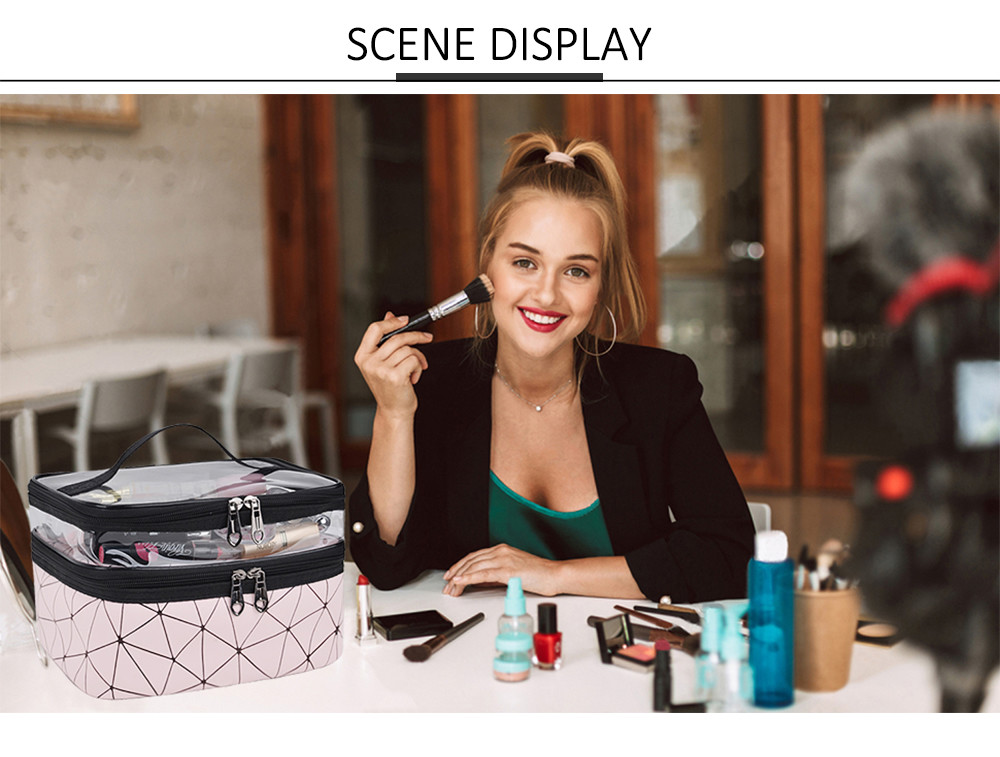 White Marble Double Layer Travel PU Leather Cosmetic Cases