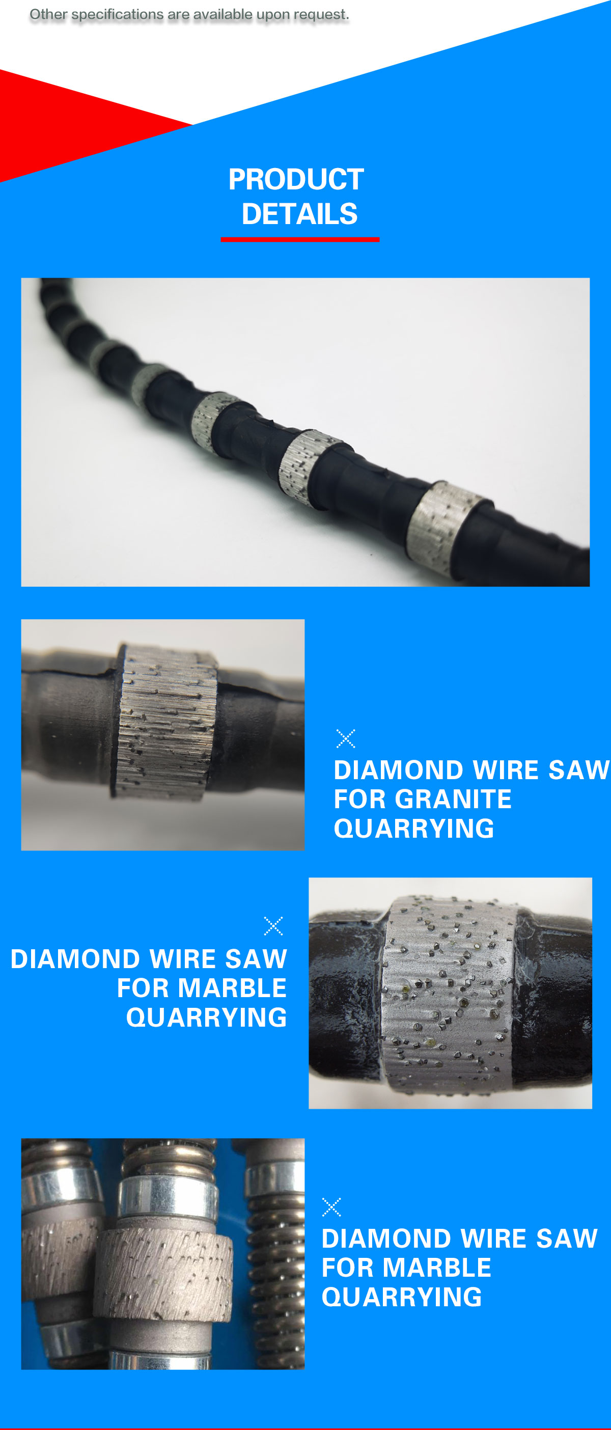 Long Lifespan Diamond Wire 12.0 MM* 40 Rubber Coated for Granite Quarry Rock Cutting