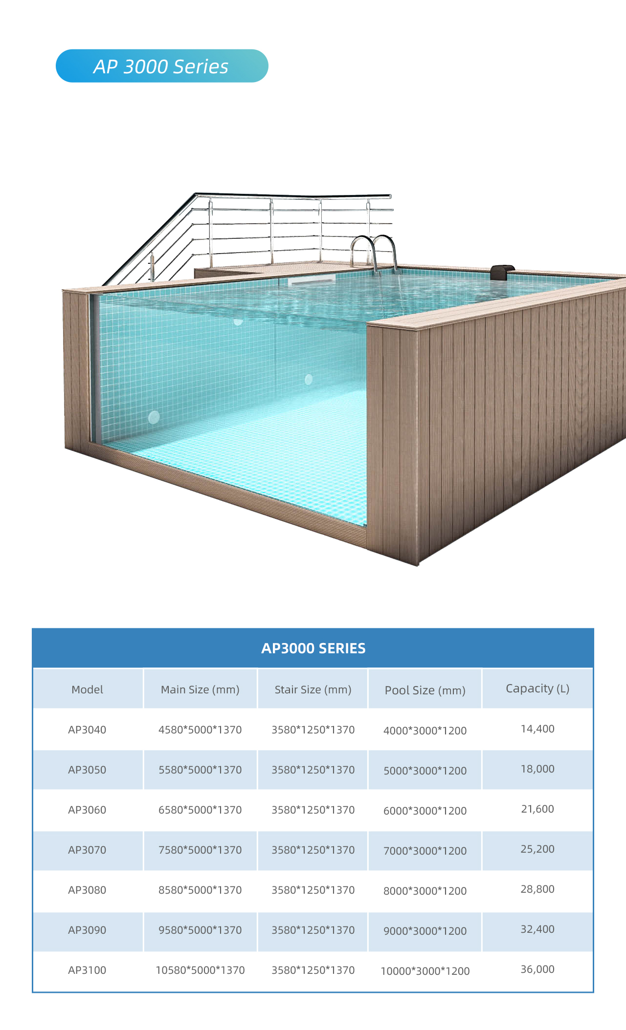 Acrylic Borderless Swimming Pool for Hotels 43m3 Pool Water Capacity 3050KGS Net Weight