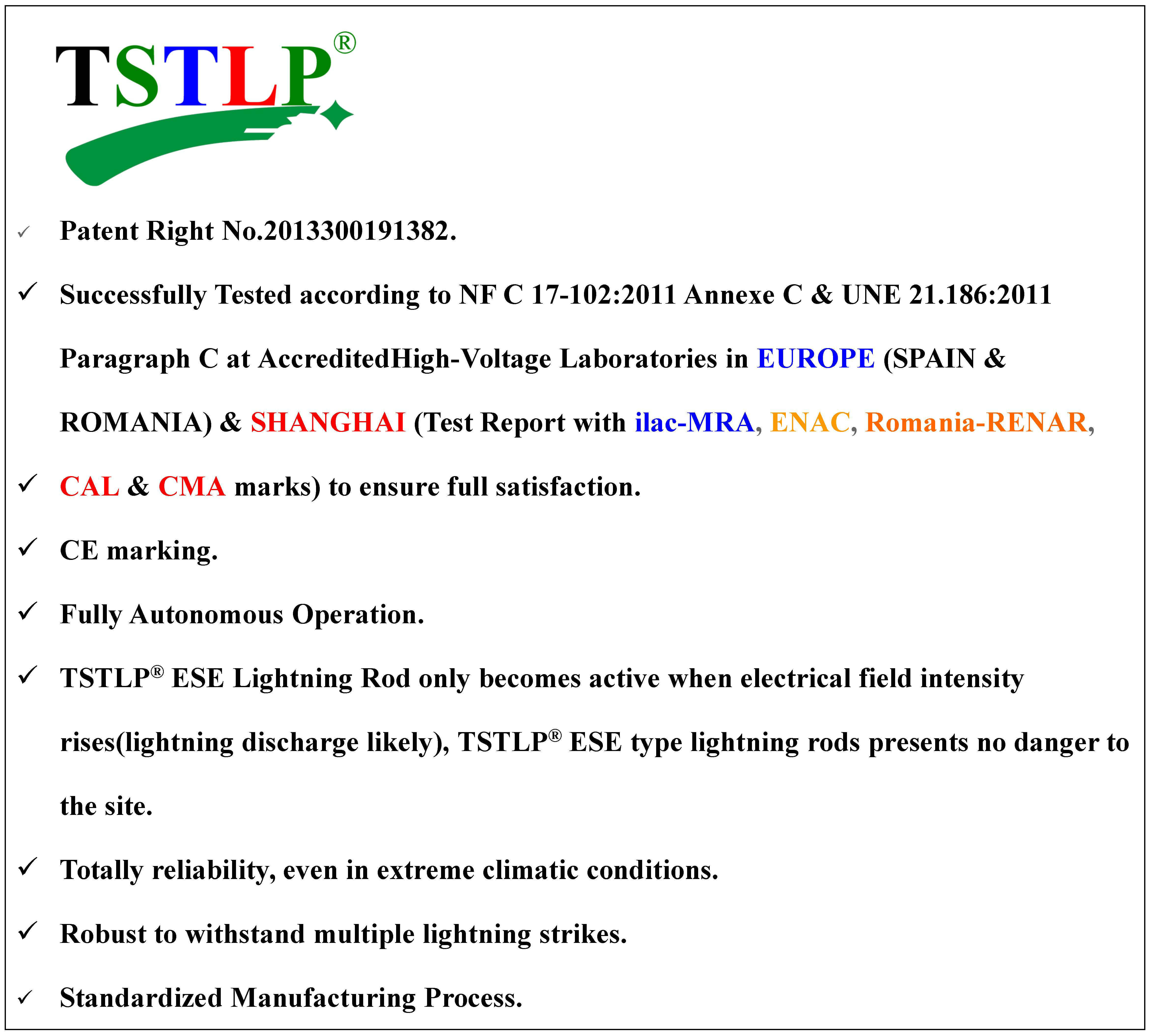 Reliable ESE Lightning Protection System 60μS In Advance Efficiency For Building