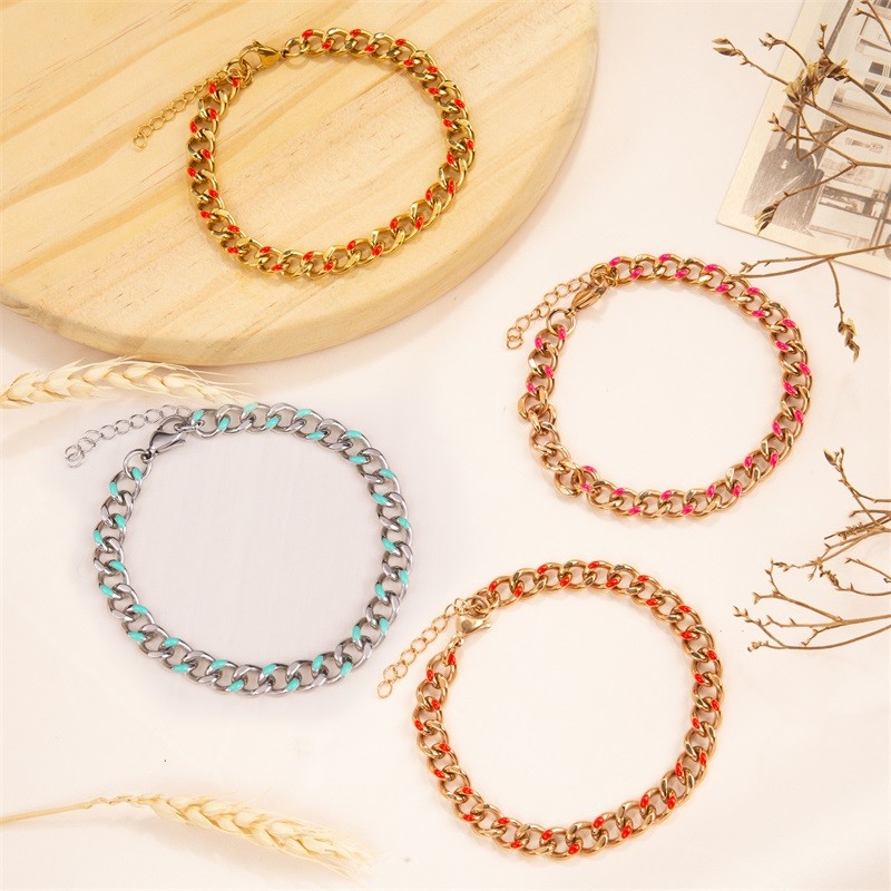 Punk Style Enamel Color Stainless Steel Charm Bracelets 18K Gold Plated Customized