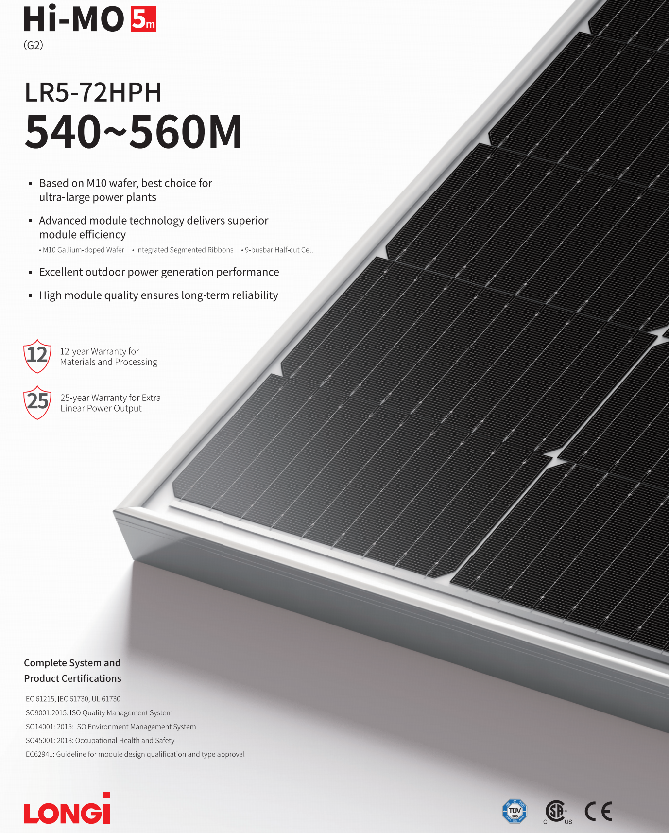 540w Miniature Solar Panels 182mm Silicon Longi 540w Mono Perc LR5-72HPH 540M