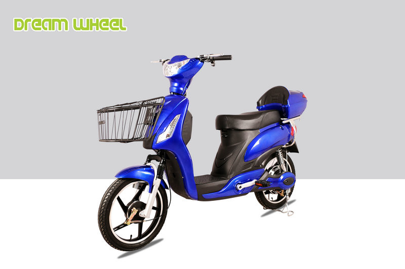 Blue Pedal Assisted Electric Scooter , 18" X 2.5 Electric Moped Scooter For Adults