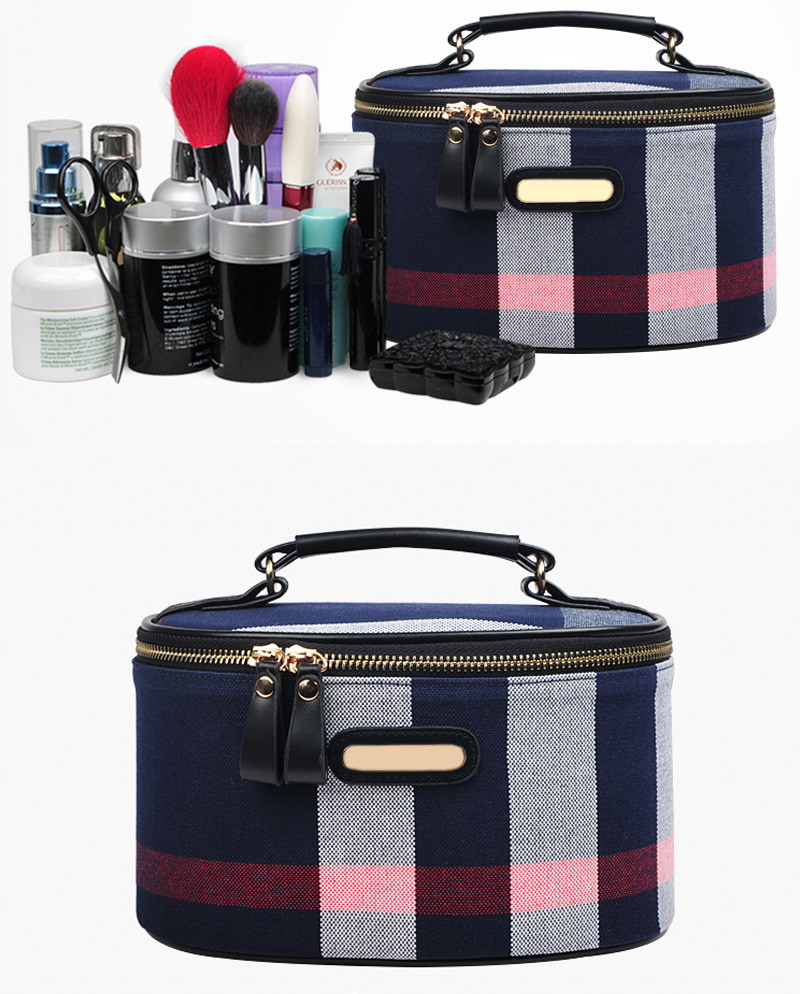 Waterproof Canvas Handle Cylinder Makeup Cosmetic Bag Case for Travel