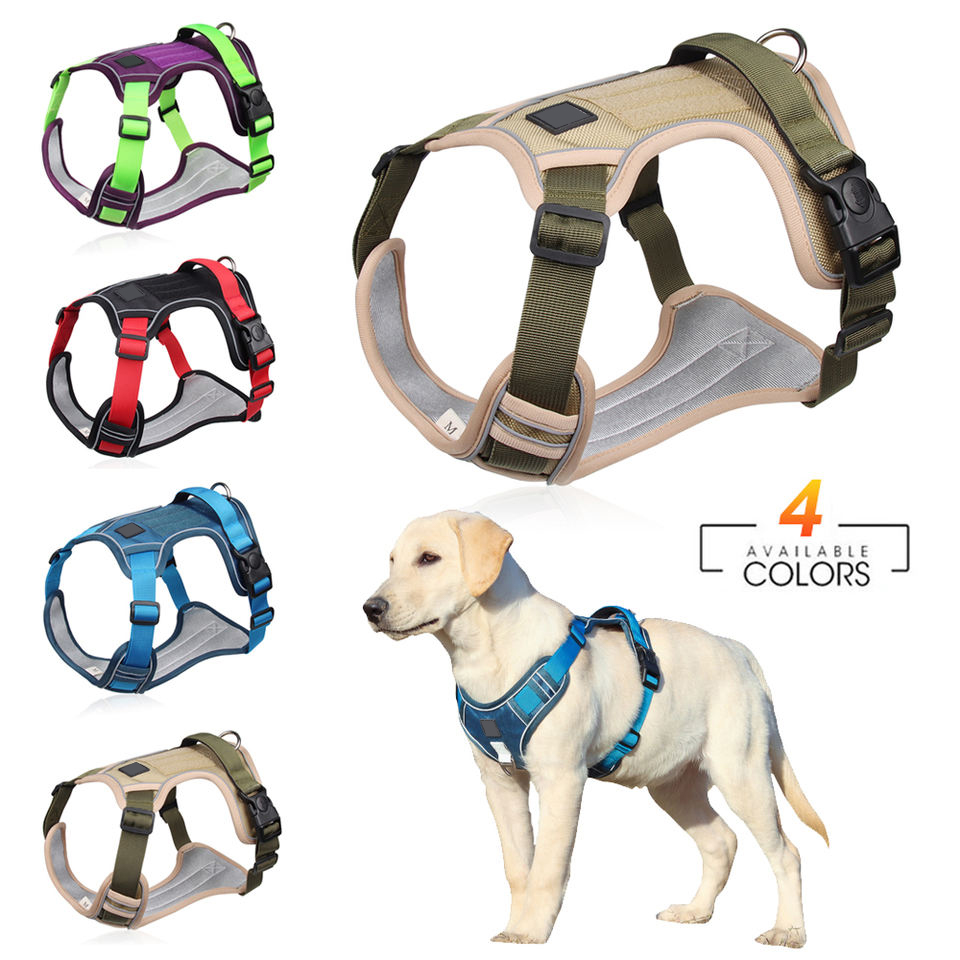 Reflective Breathable No Pull Dog Vest Harness Black Oxford Cloth