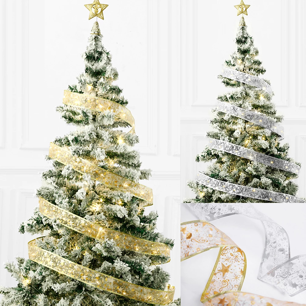 LED 2/4/5M Double Layer Fairy Lights String Christmas Ribbon Bows With LED Christmas Tree Ornament New Year Navidad Home Decor