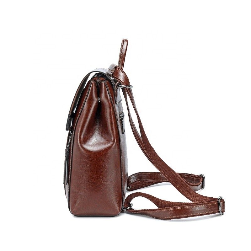 Fast Delivery New Fashion Oil Wax Real Leather Student Women Backpack Bag