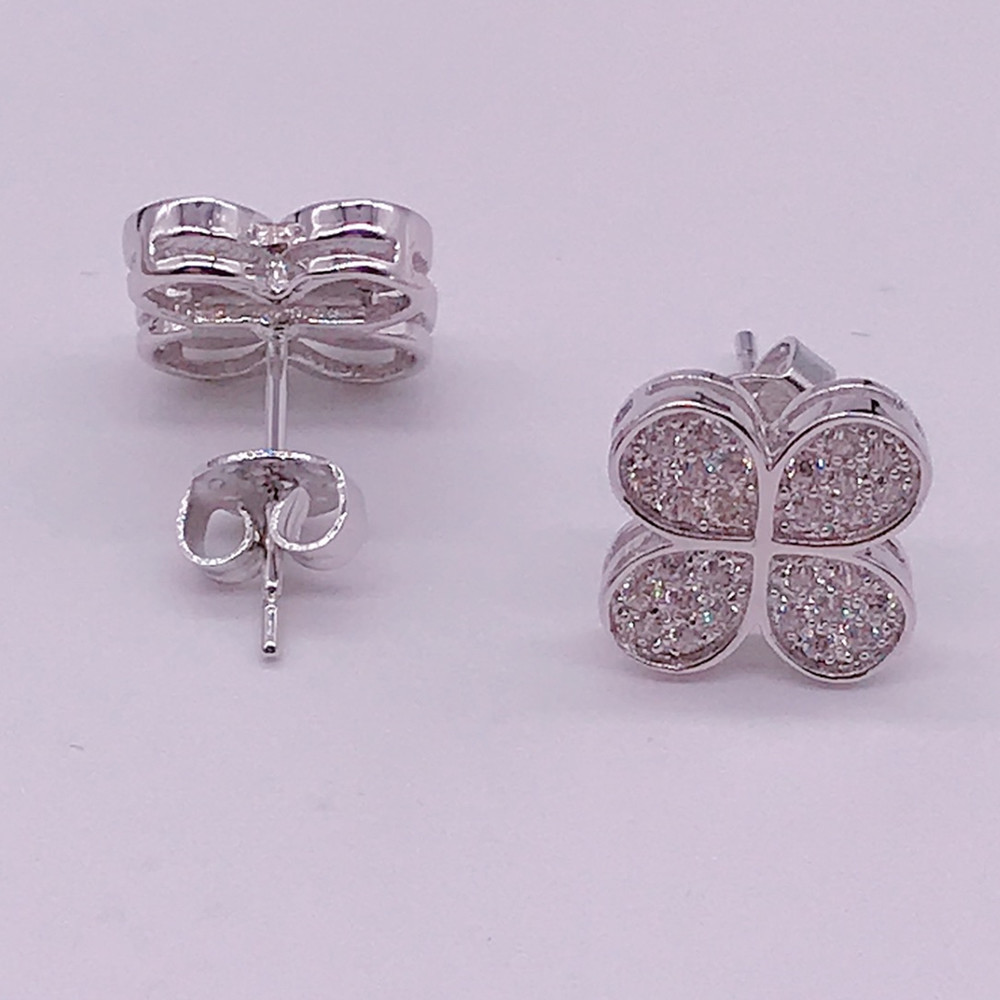 New Arrival Cute Brass Jewelry Earring Party Gift Fashion Crystal Four Leaf Clover Stud Earrings For Women