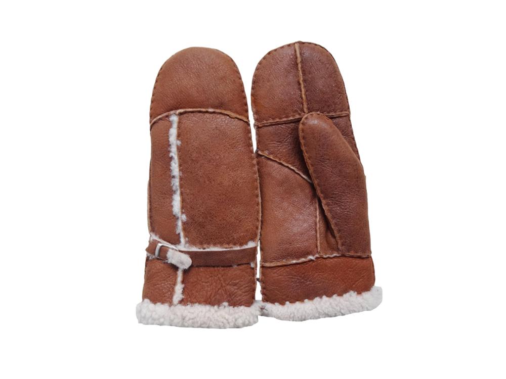 Wholesale Cheap Handsewn Patched Shearling Sheep Fur Lined Women Gloves Winter Warm Lambskin Scrap Leather Ladies Mitten