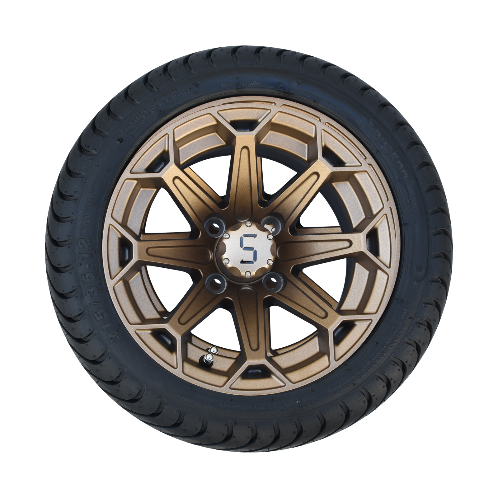 Golf Cart 12 Inch Bronze Aluminum Wheels and 215/35-12 Low Profile DOT Tyres Assembly 4x4 Bolt Pattern