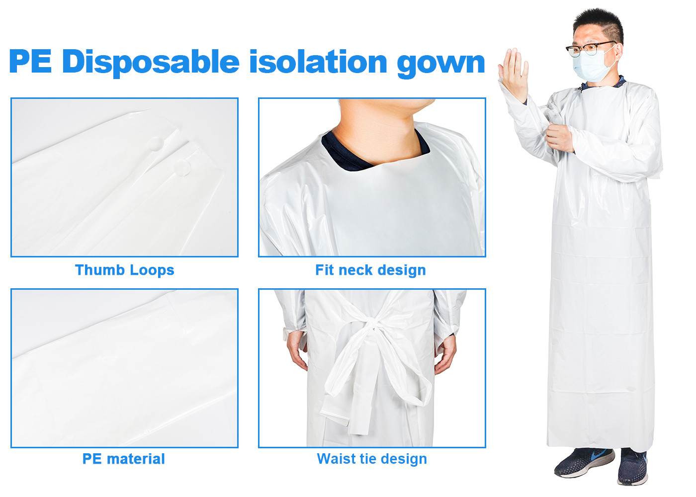 Non Sterile Disposable Plastic Apron with Long Sleeves and Thumb Loop​