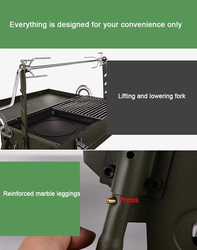 Chrome Plated Rotating Skewer Suitcase Grill Perfect for Camping and Outdoor Cooking