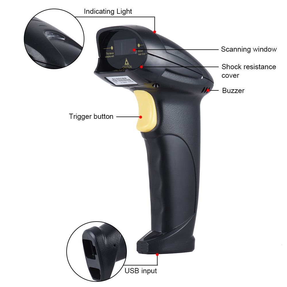 Bi Directional Laser 1D Barcode Scanner Handheld For Warehouse Library Supermarket