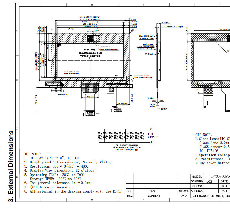 7.0 Inch Capacitive Touch Screen Display With 24 Bit Parallel RGB Interface