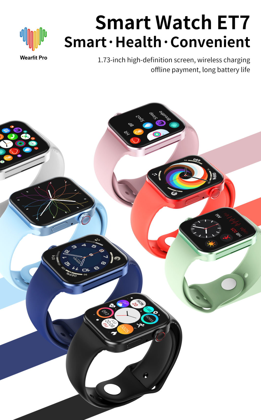 2021 Full-Screen Touch and Long Standby IP67 Waterproof Et7 Smart Watch