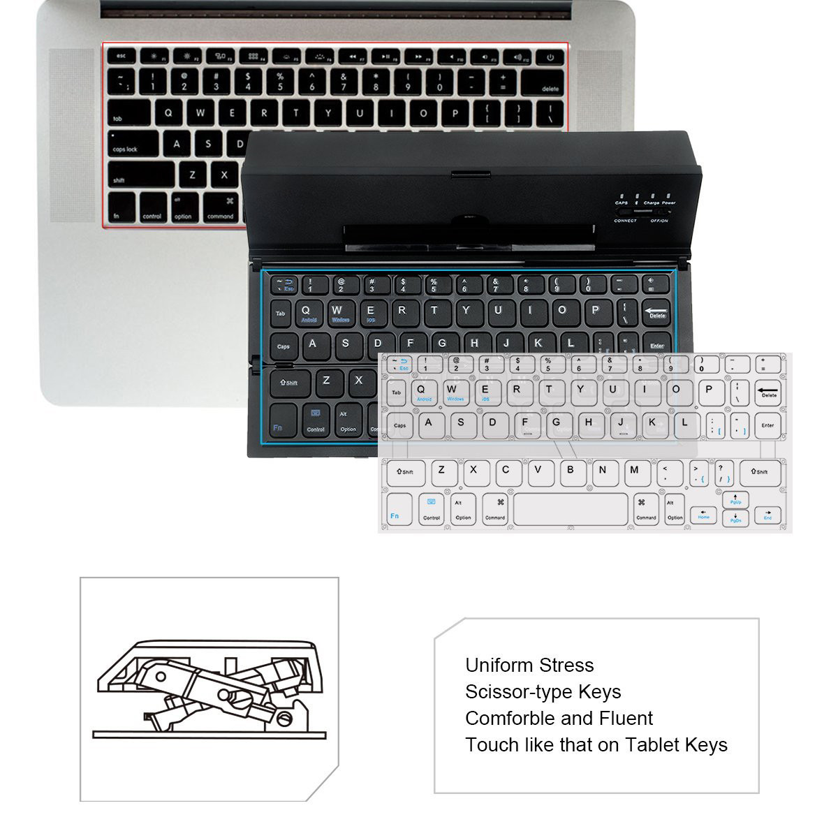 Metal Aluminum Alloy 3 Level Foldable Bluetooth Keyboard Rechargeable Portable Folding Wireless Keyboard