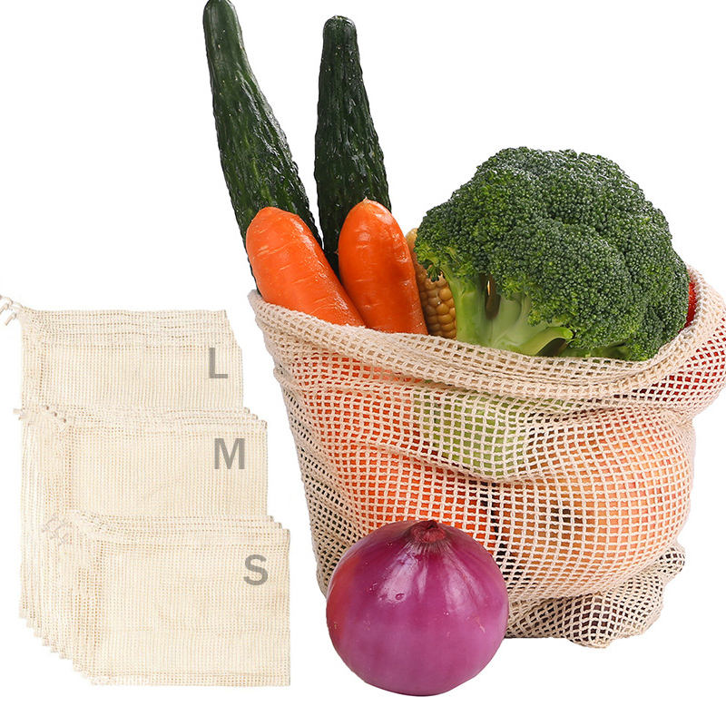 Custom Fruit and Vegetable Bag, Eco Friendly Reusable Grocery Tote Bags Organic Mesh Net Drawstring bags