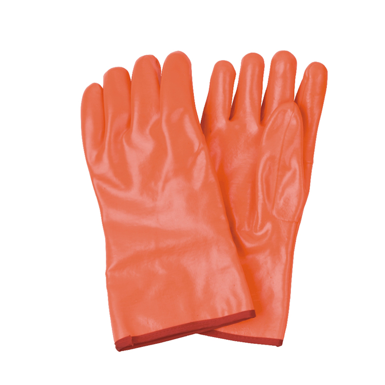 Fluorescent Orange PVC Fully Coated Safety Working Gloves for Industrial Applications