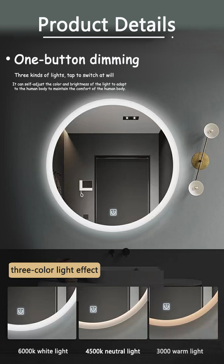 Large Sensor Switch LED Bathroom Mirror with Touch Screen and Fog-Free Design