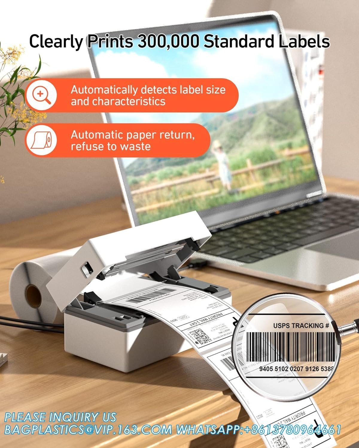 4x6 USB Thermal Label Printer, Desktop Barcode Label Printer For Shipping Packages Home Small Business