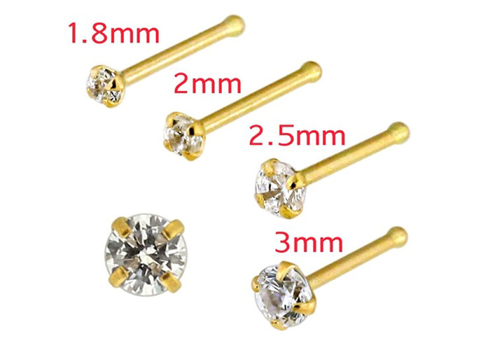 Thickness 0.6mm 18K Gold Nose Piercing with 1.25-3.0mm Diamonds