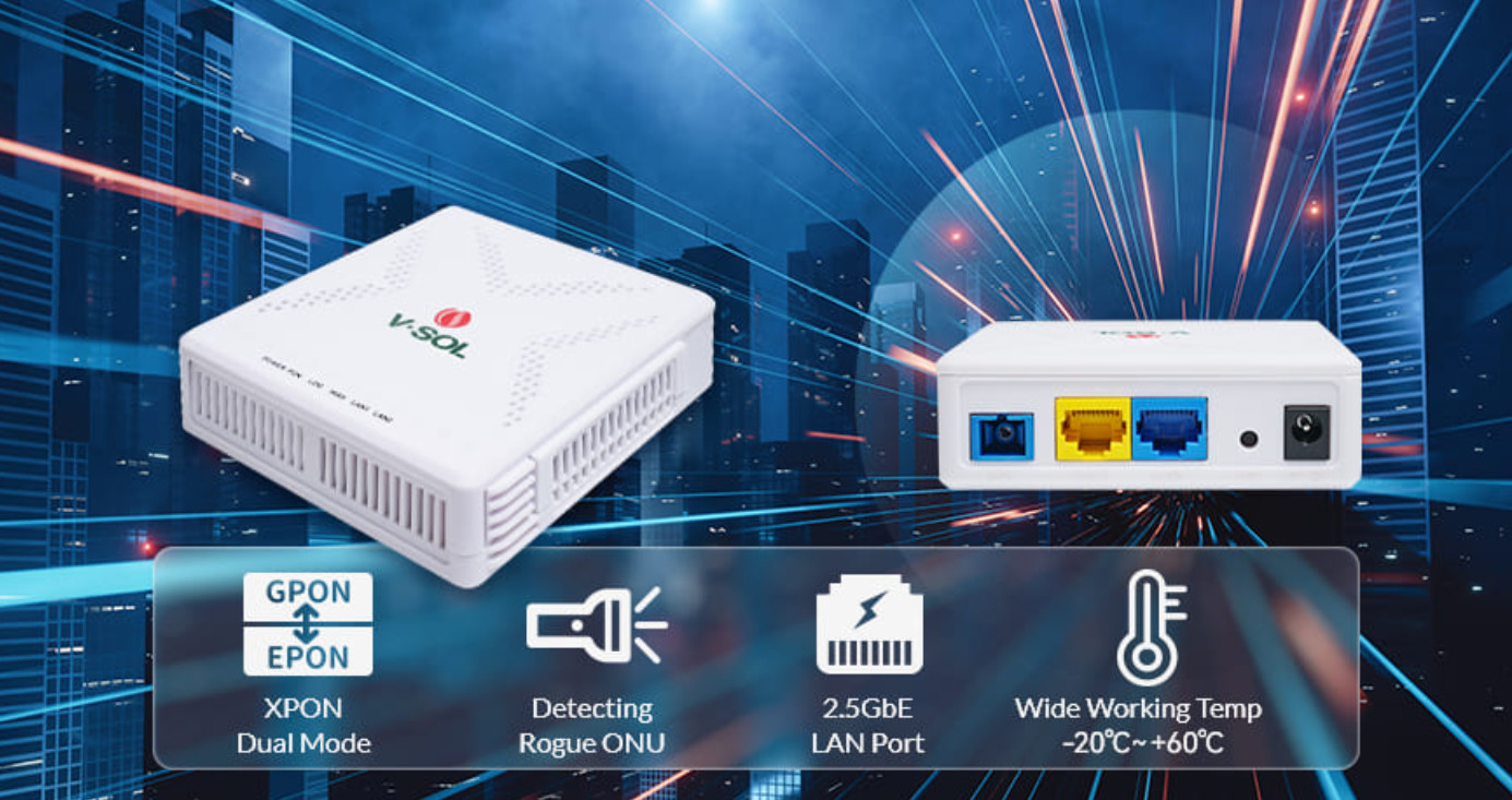 VSOL GPON ONT 2.5GbE 1GE XPON ONT Super Fast For WiFi6 Router Uplink