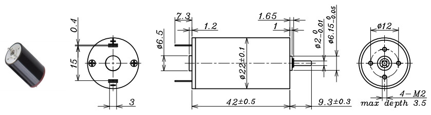 6v Brushed Dc Motor High Torque 9020 Rpm Load Speed 42mm Length