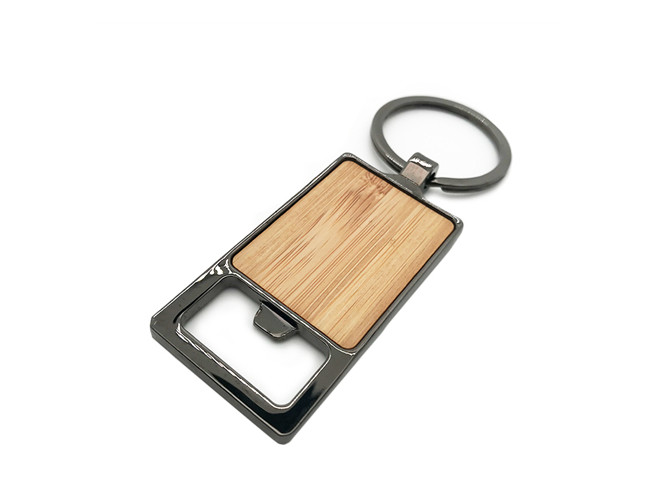 Bamboo Metal Bottle Opener Multifunction Black Color With Zinc Alloy Keyring