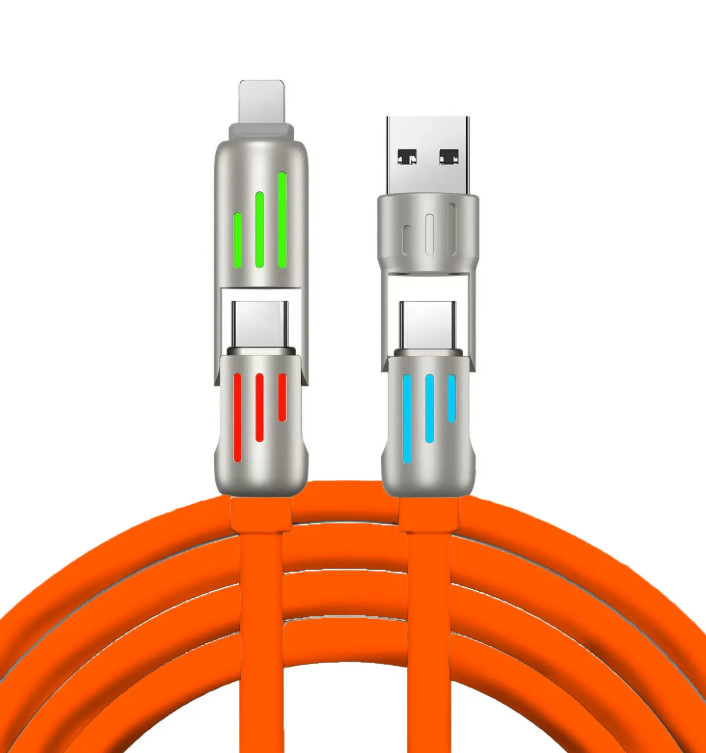 Silicone 4 In 1 Type C To Type C 60W USB A Charging Lightning Iphone Charger Cable