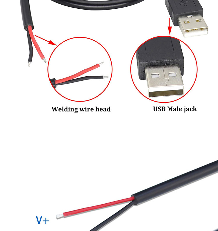 5V USB to Open Stripped Tinned Bare Wires End Pigtail Power Charger Cable for LED Strip Light Lamp