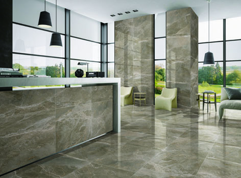 Brown Color Marble Look Bathroom Floor Tiles Chemical Resistant