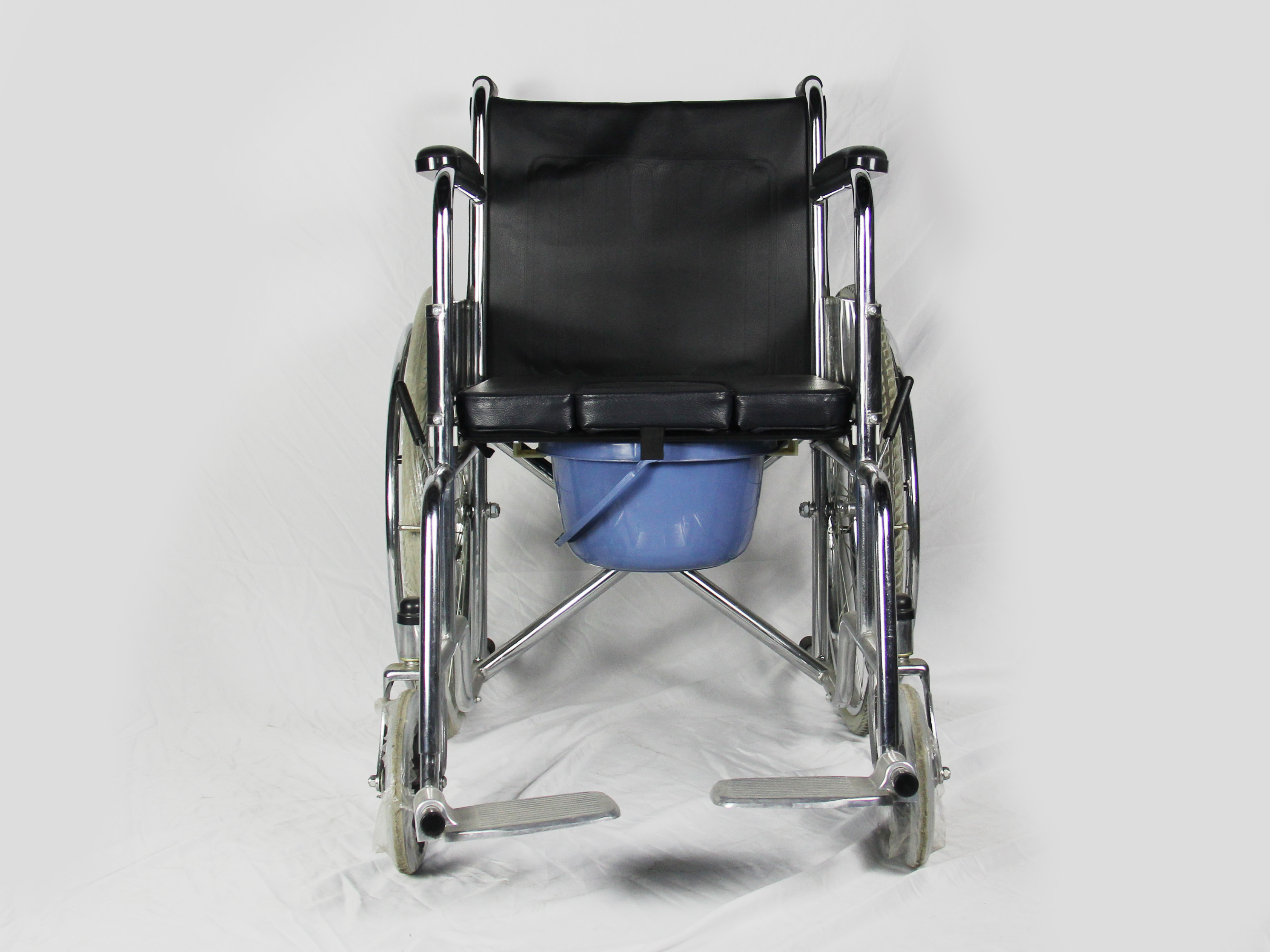 Multi Function Steel Frame Folding Steel Wheelchair With U Shape Commode Seat