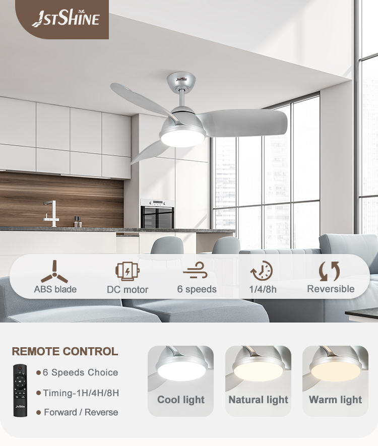 Interior Decoration 42 Inch LED Ceiling Fan with 3 ABS Blades and High Luminous Flux