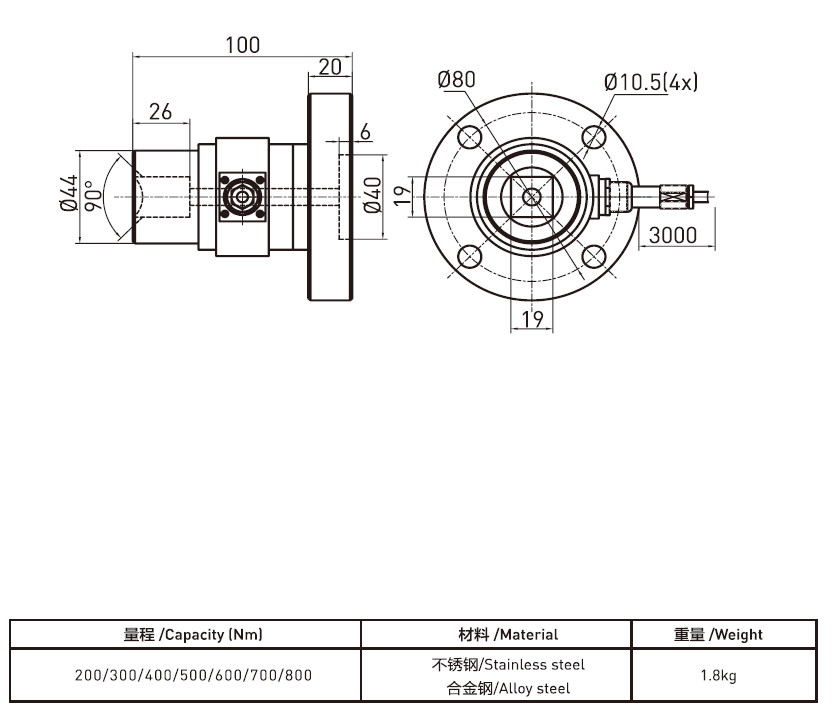 IP65 Force Torque Sensor With High Precision Load Cell Strain Gauge