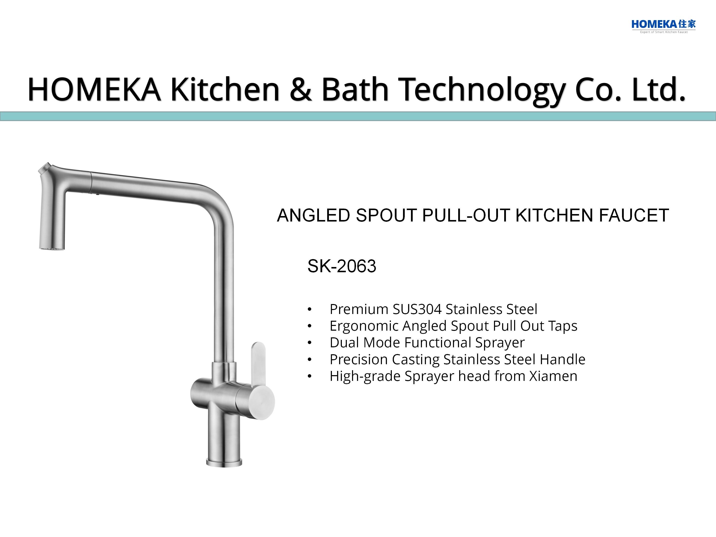 Angled Spout Single Lever Pull Down Kitchen Faucet Pull Out Two Function Sprayer OEM