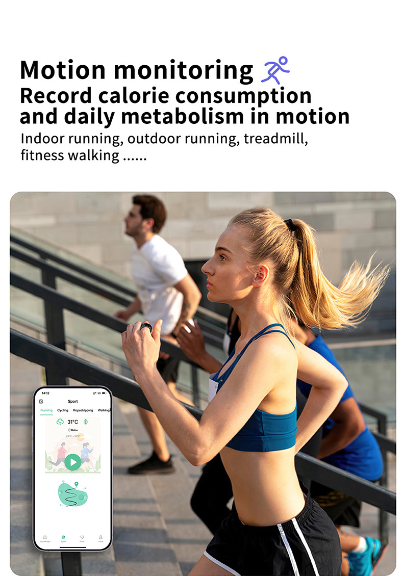 Heart Rate Monitor Bluetooth Fitness Health Tracking Smart Ring Blood Oxygen Sleeping Monitor Ring