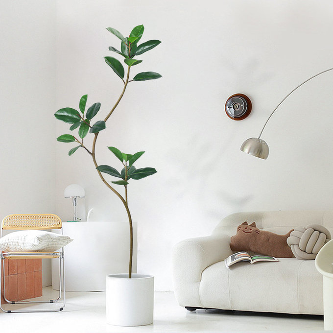 Artificial Potted Floor Plants Small Ficus Pandurata For Garden Decoration