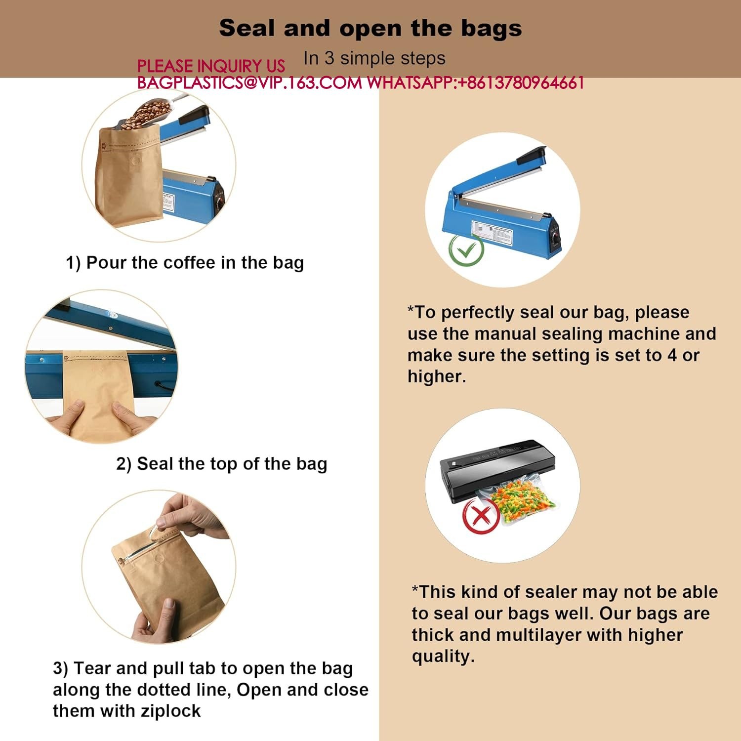 Degassing Pouch Bags With Valve, Food Storage Bags With Rsealable Zipper & Easy Open Tape