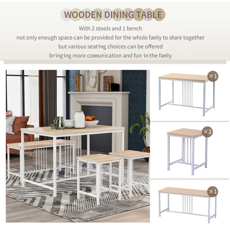 Metal Frame Wooden 4 Piece Dining Room Table And Chair Set 27.5''W Table