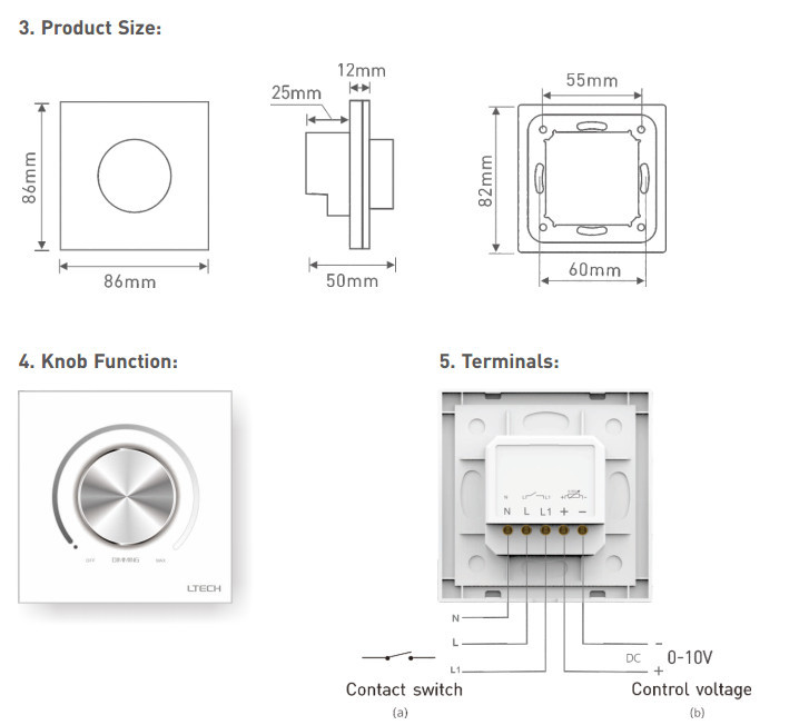 Led Light Wall Dimmer Switch 0-10V ROHS Certificated With Manual Knob