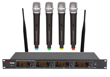 310 top wireless microphone system UHF 4-channels 200 channels LCD display PLL infrared