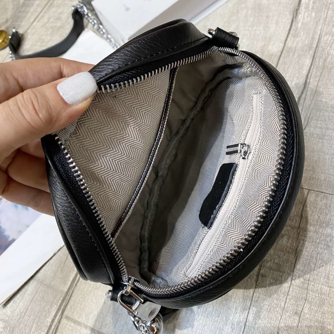 Women Real Leather Straps Corssbody Bag Daypack Round Shaped Shoulder Bag