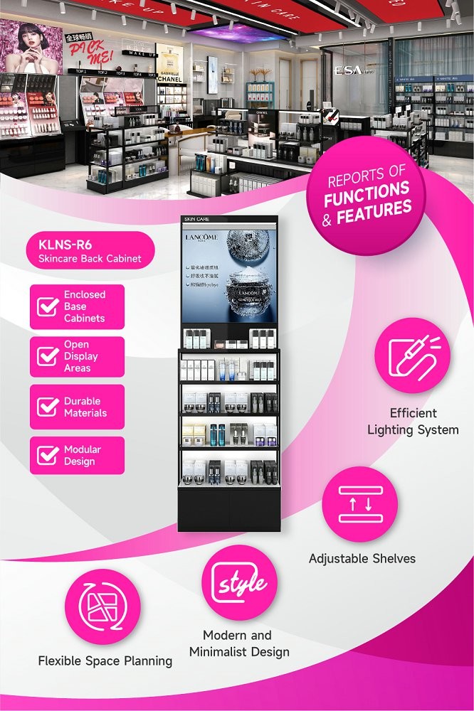 KLNS-R6 40mm Thick Soft Film Light Box Skincare Display Cabinet with 5mm White Glass