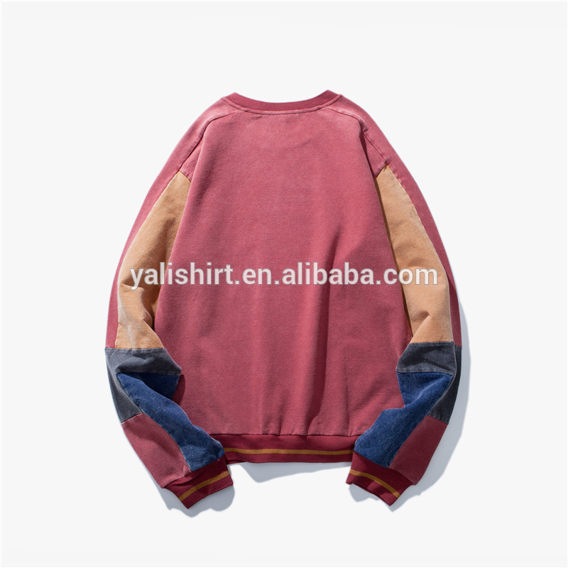 mens retro crewneck hoodies custom contrast color sweatshirt without hood