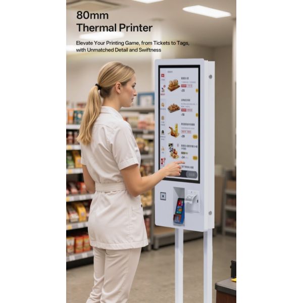 32 Inch Vertical White Pos Machine Self Service Ordering Kiosk Food Vending Machine For Shopping Mall Restaurant
